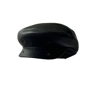 Black Real Sheepskin Leather Flat Cap Men's Newsboy Hat Cabbie Beret S-XXXL